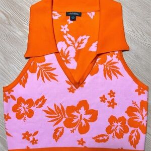 Wild Fable Orange Pink Floral Knit Crop Tank Top M Hawaiian Retro Y2K